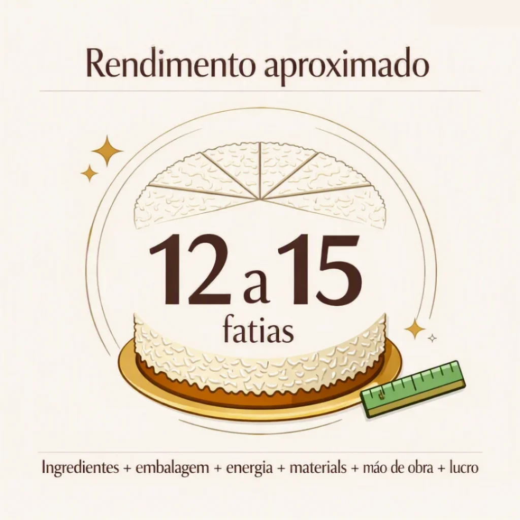 Rendimento aproximado de 12 a 15 fatias de bolo de coco
