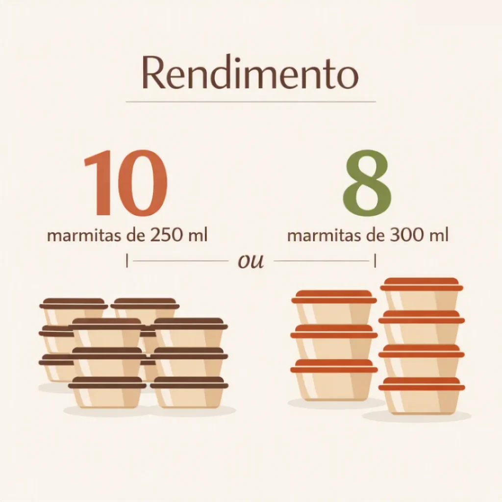 Rendimento de bolo de coco em marmitas de 250 ml e 300 ml
