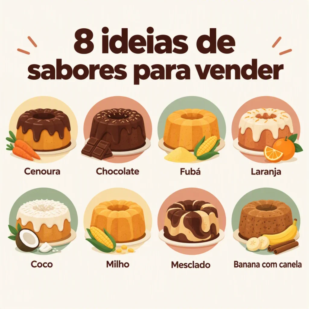 Oito ideias de bolos caseiros para vender, incluindo cenoura, chocolate, fubá, laranja e coco