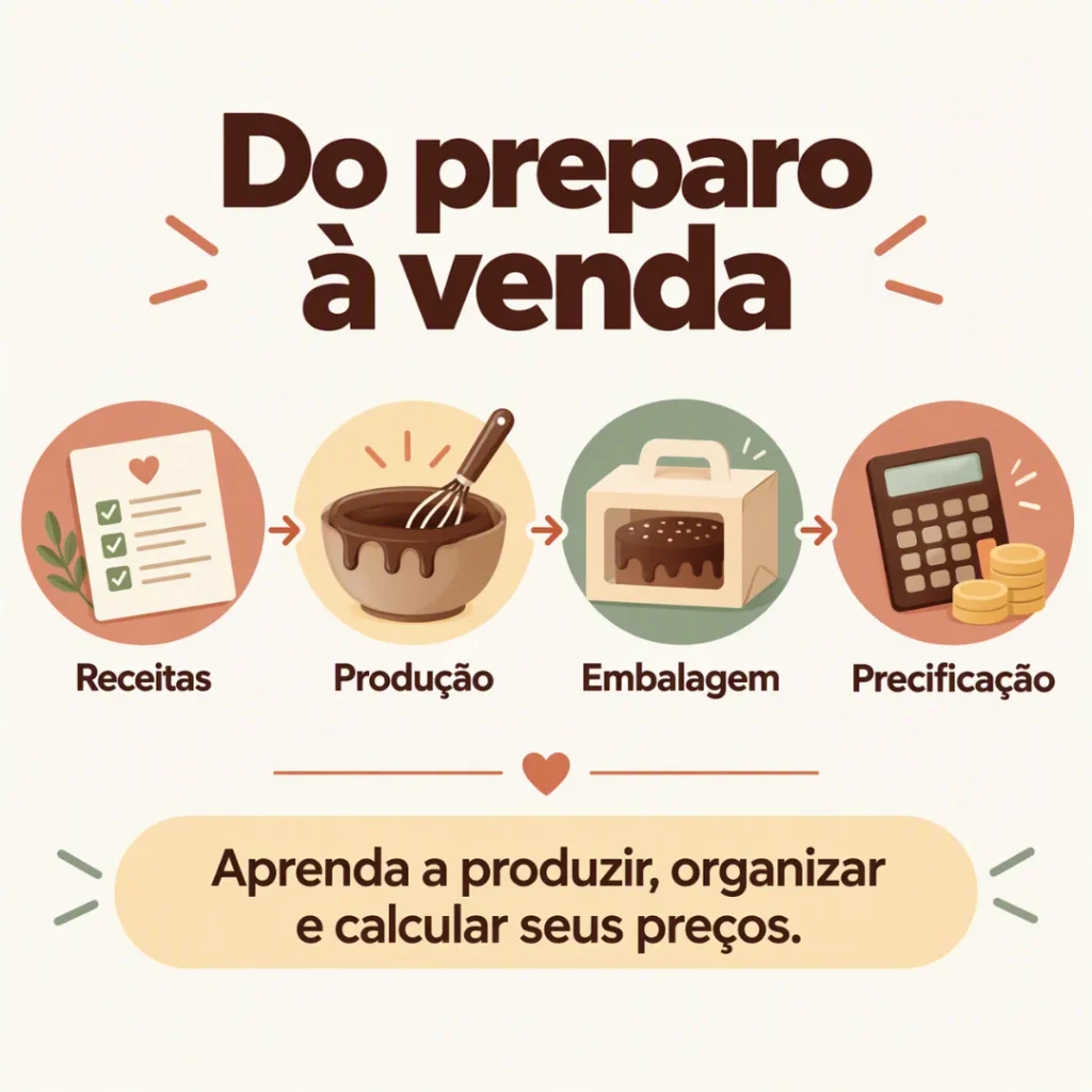Etapas para preparar, organizar, embalar e vender bolos caseiros em casa